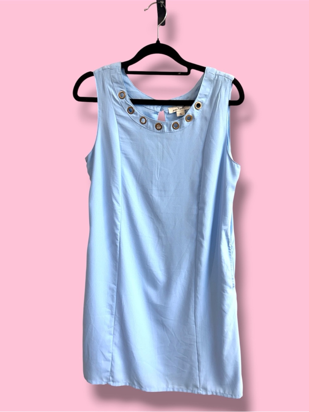 Simply Noelle Light Blue Sleeveless Shift Dress with Grommet Neckline #4